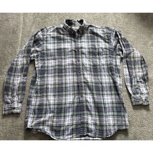 American Eagle Men’s L Button Down Flannel Shirt Blue Green Plaid Heavy Cotton